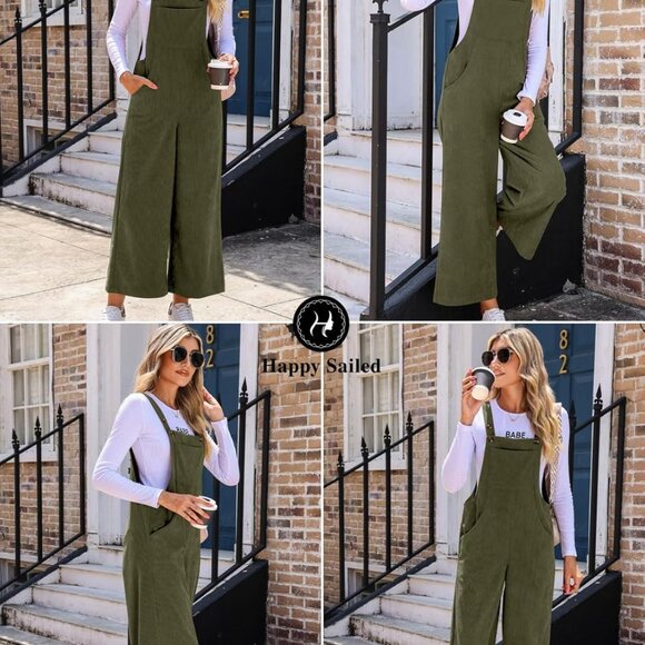 Women Corduroy Overalls Winter Fall Casual Loose Sleeveless Adjustable Strap Wid - Picture 4 of 9